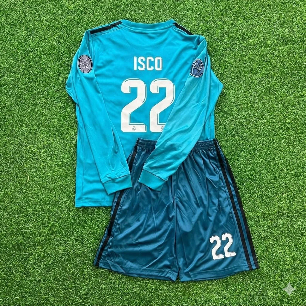 Isco 22- Real Madrid 2017 /2018 Long Sleeve Kids Kit Jersey Soccer Shirt KinderTrikot