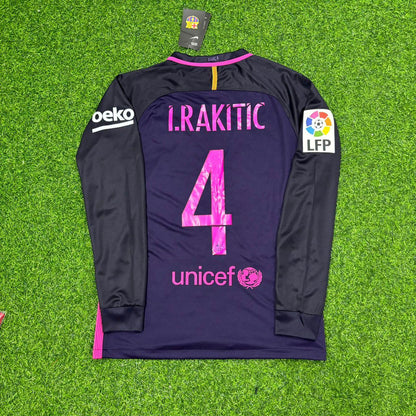 Maillot rétro rose à manches longues du FC Barcelone 14/15, imprimé Ivan Rakitić