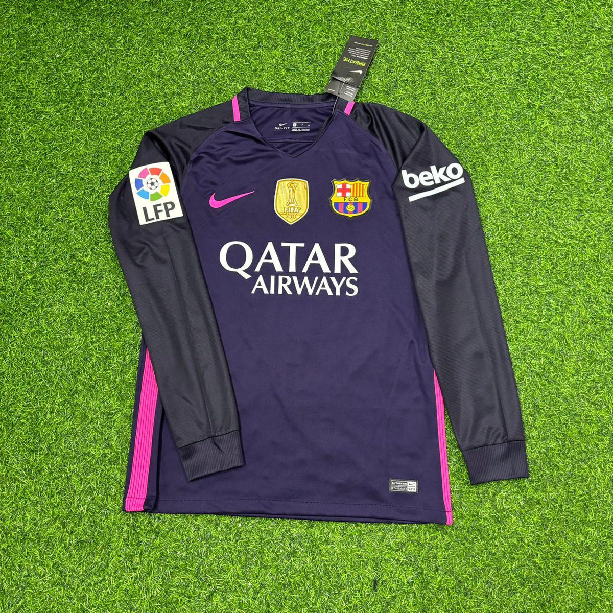 Maillot rétro rose à manches longues du FC Barcelone 14/15, imprimé Ivan Rakitić