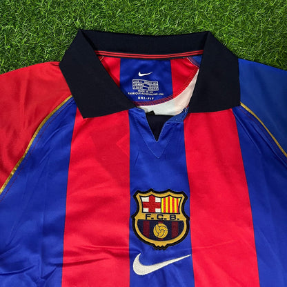 Javier Saviola 7 – Barcelona 2001/2002 Home Retro Kit Jersey Trikot Maillot Soccer Shirt