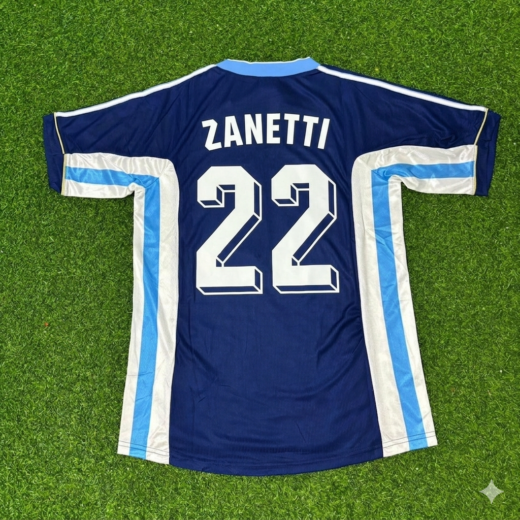 Javier Zanetti #22 Argentina 1998 World Cup Blue Retro Football Jersey
