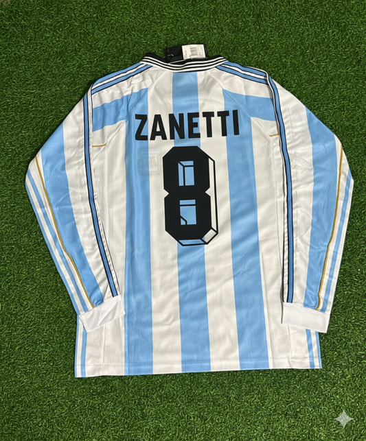 Argentina 1998 World Cup White Long Sleeve Retro Football Jersey – Javier Zanetti