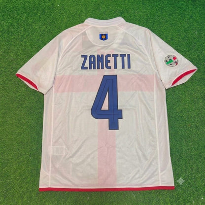 Javier Zanetti #4 Inter 2007-2008 Auswärts Trikot Weiß Rot Retro Trikot Maillot Maglia Fußballtrikot