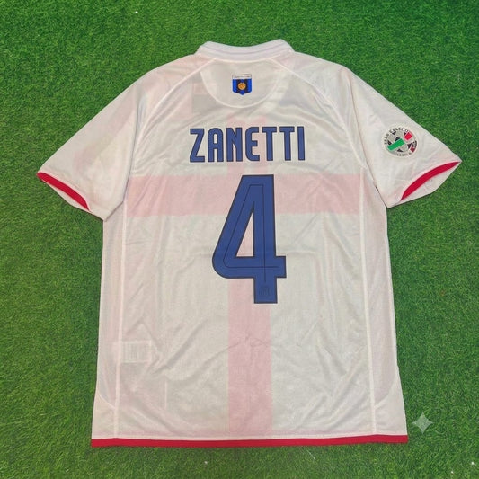 Javier Zanetti #4 Inter 2007-2008 Auswärts Trikot Weiß Rot Retro Trikot Maillot Maglia Fußballtrikot