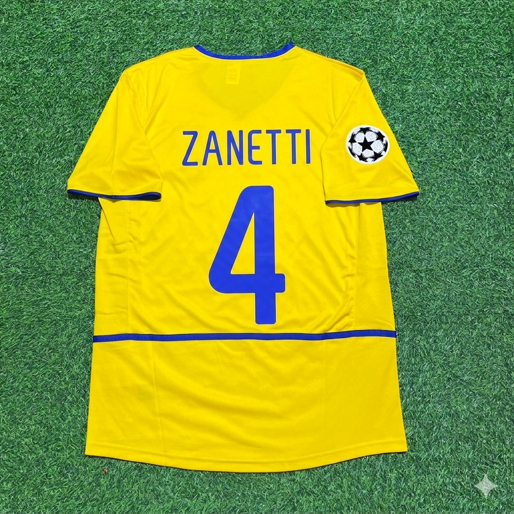 Camiseta de fútbol retro amarilla del Inter de Milán 2002-2003 de Javier Zanetti