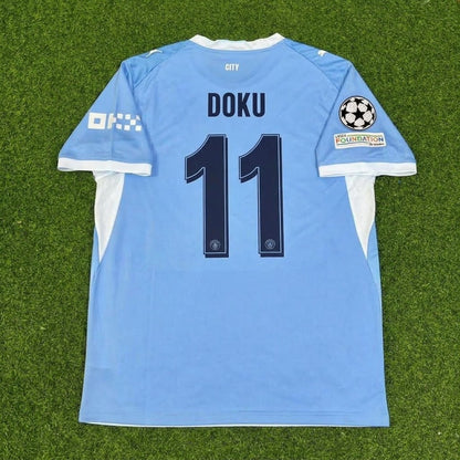 Jeremy Doku #11 Manchester City 2026-27 Heim Neue Saison Champions League Patch Trikot Shirt