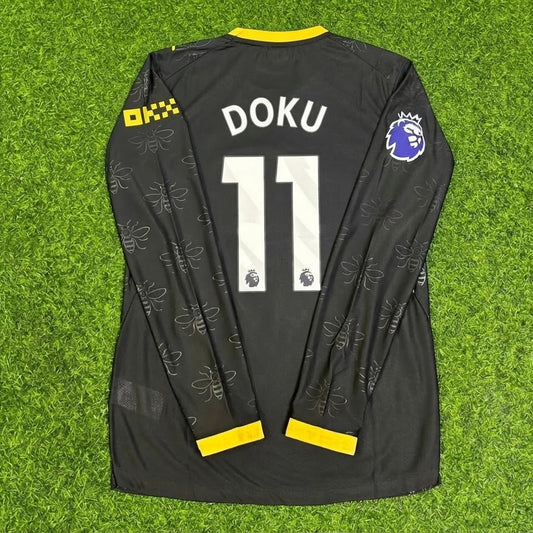 Jeremy Doku #11 Manchester City 2026/2027 Nouvelle saison maillot extérieur noir manches longues de football