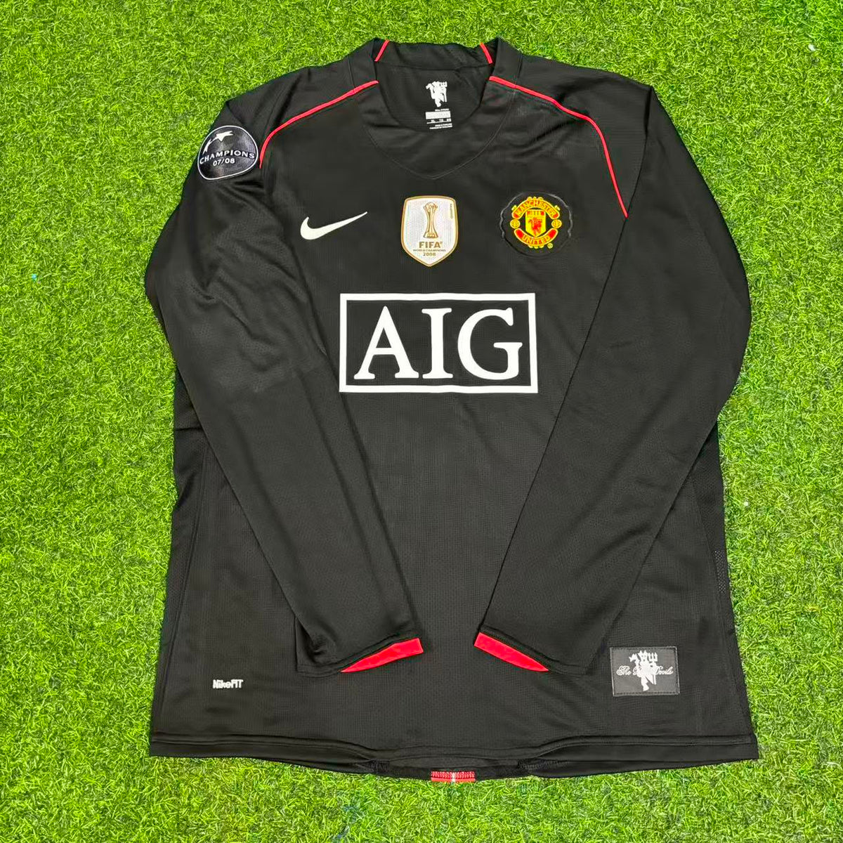 Ji-sung Park Manchester United 2007/2008 Champions League Patch Black Retro Football Jersey Kit
