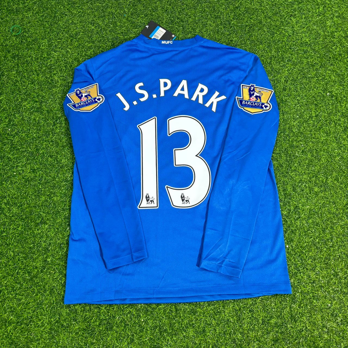 Maillot de football rétro à manches longues Manchester United 2008 bleu avec écusson EPL Ji-sung Park