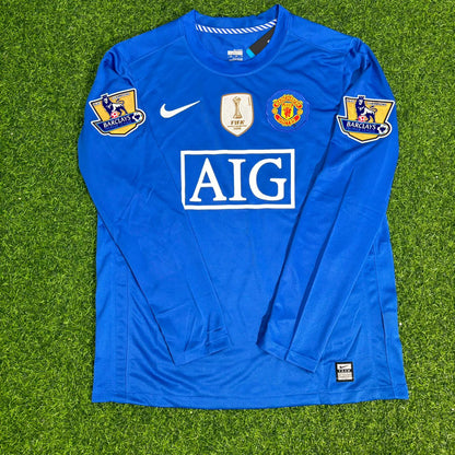 Maillot de football rétro à manches longues Manchester United 2008 bleu avec écusson EPL Ji-sung Park