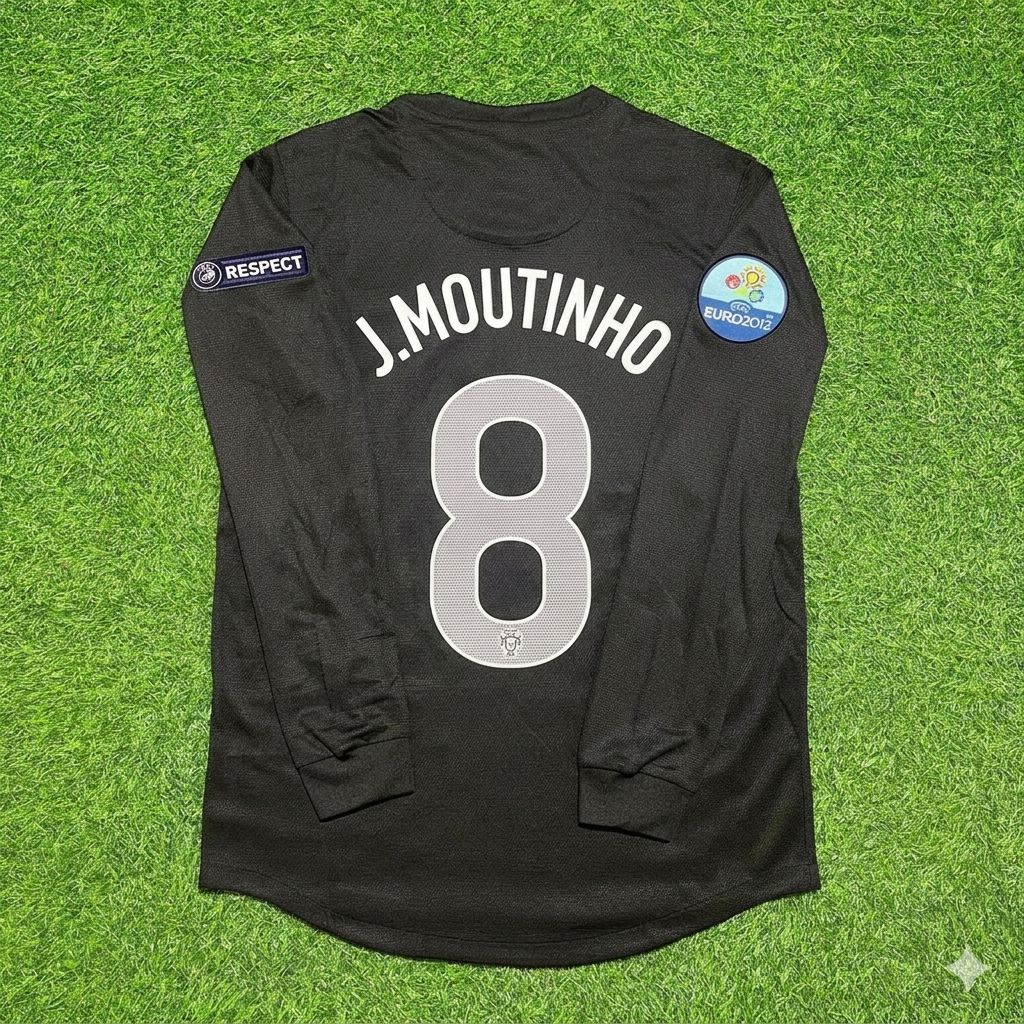 Joao Moutinho #8 Portugal EM 2012 Auswärtstrikot Schwarz Langarm Retro Fußballtrikot