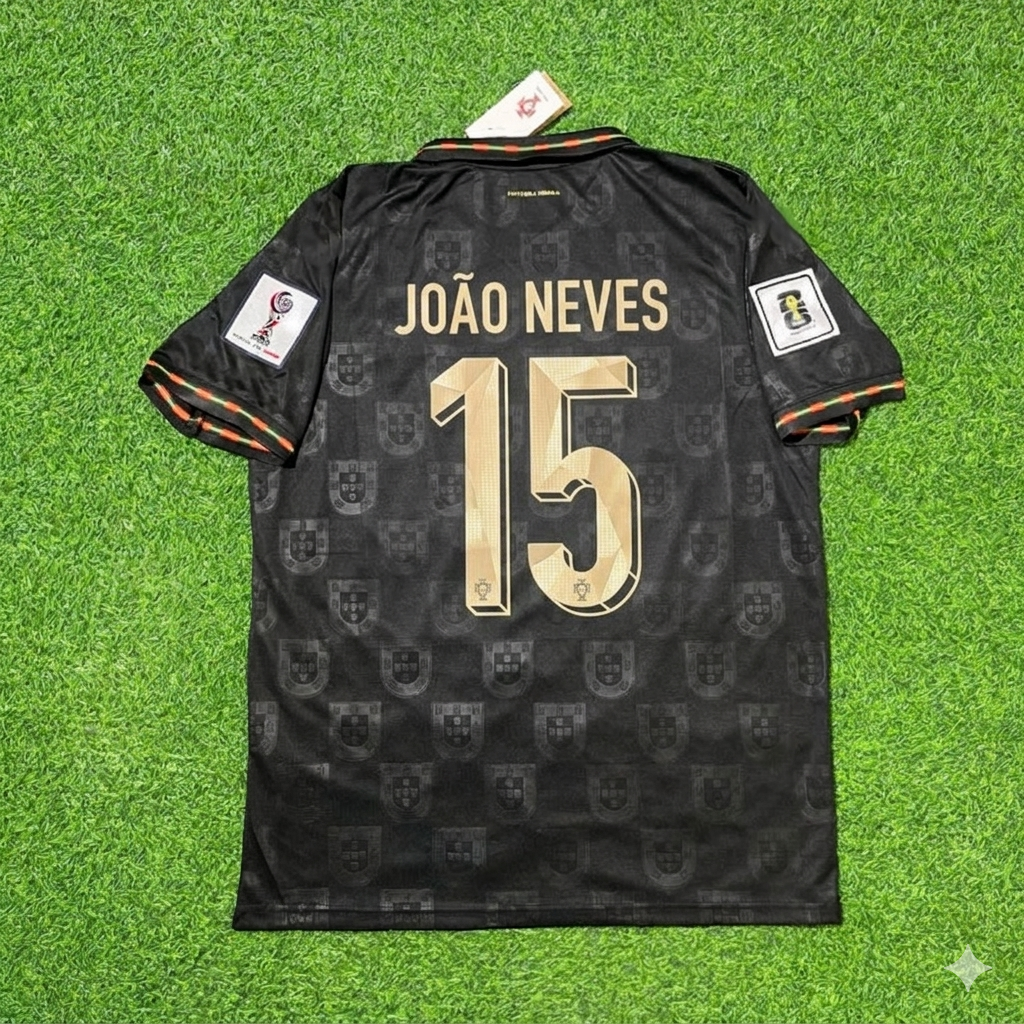 João Neves #15 Portugal 2026 World Cup Black Football Jersey