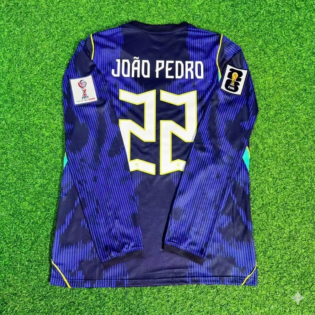 João Pedro 22# Brazil 2026 World Cup Sleeve Blue Away Jersey Trikot