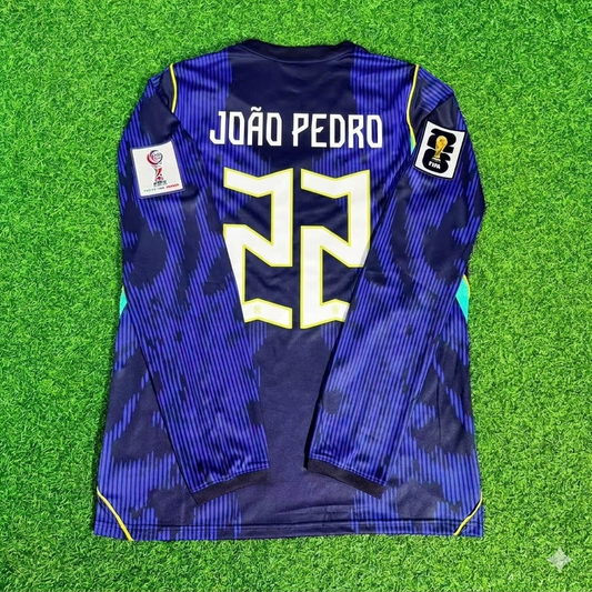 João Pedro 22# Brasilien 2026 Weltmeisterschaft Ärmel Blau Auswärtstrikot