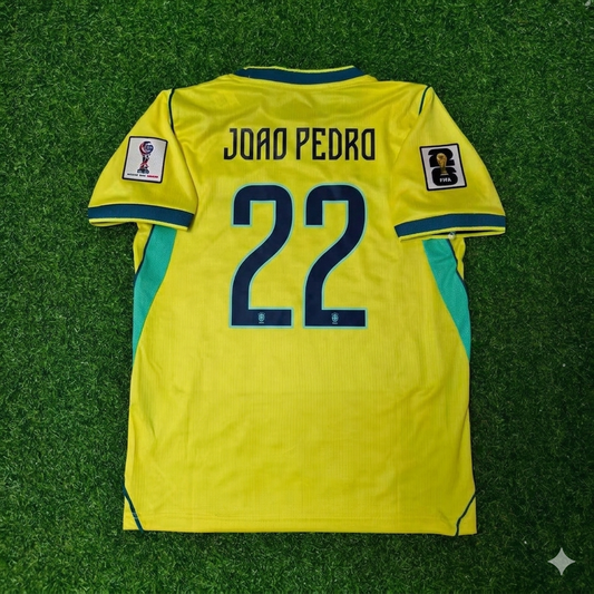 João Pedro #22 Brazil 2026 World Cup Yellow Home Football Jersey