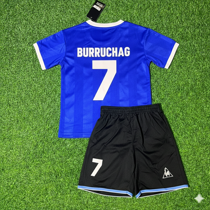 Jorge Burruchaga 7- Argentina 1986 World Cup Final Blue Kids Retro Football Jersey Kit