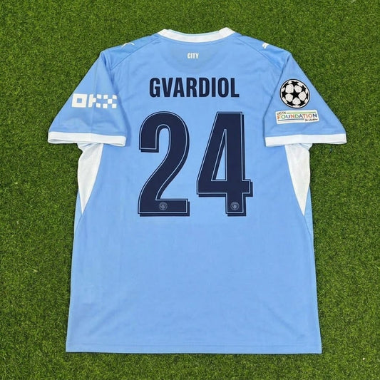 Maillot de football Joško Gvardiol #24 Manchester City 2026-27 Domicile Nouvelle Saison Patch Ligue des Champions