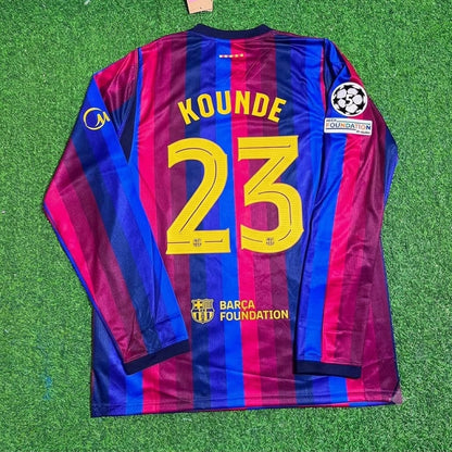Jules Kounde #23 Barcelone 2027 Nouvelle Saison Ligue des Champions Patch Domicile Manches Longues Maillot Football