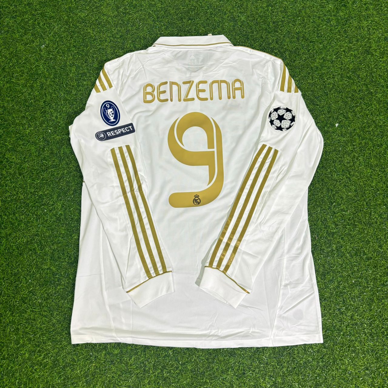 Karim Benzema 9- Real Madrid 2011-2012 Weiß Langarm Trikot Fußballshirt