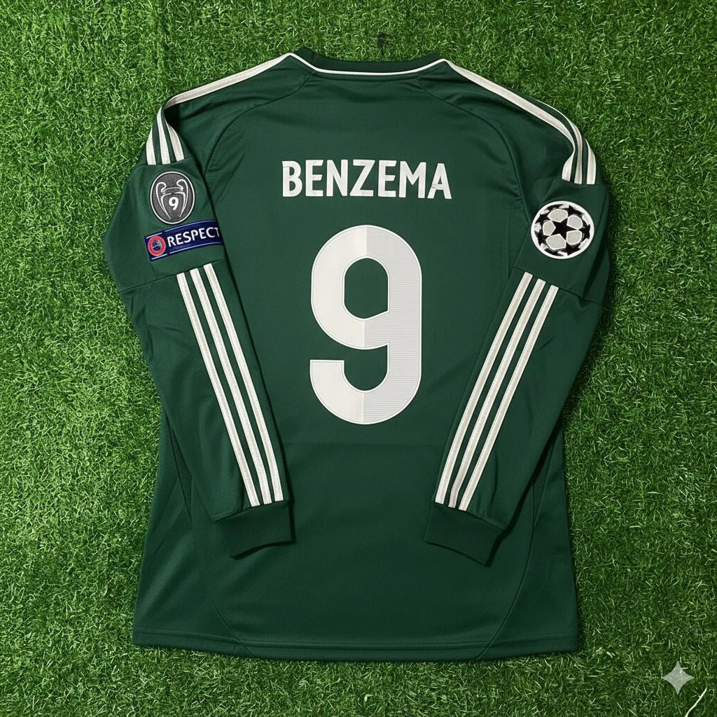 Karim Benzema 9- Real Madrid 2012-2013 Champions League Green Long Sleeve Jersey Soccer Shirt