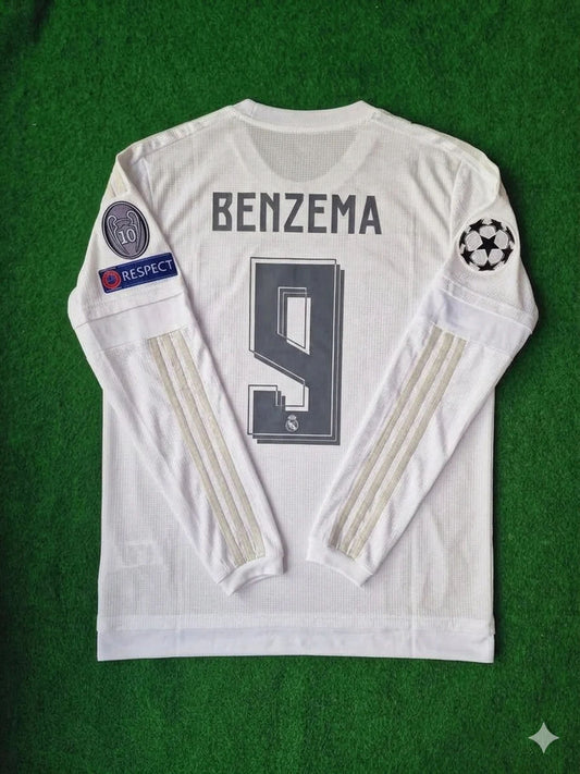 Karim Benzema 9- Real Madrid 2016 Champions League Finale Langarm-Trikot Fußballtrikot