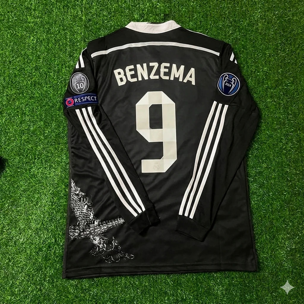 Karim Benzema 9- Real Madrid 2015 Dragon Black Retro Jersey Soccer Shirt Trikot
