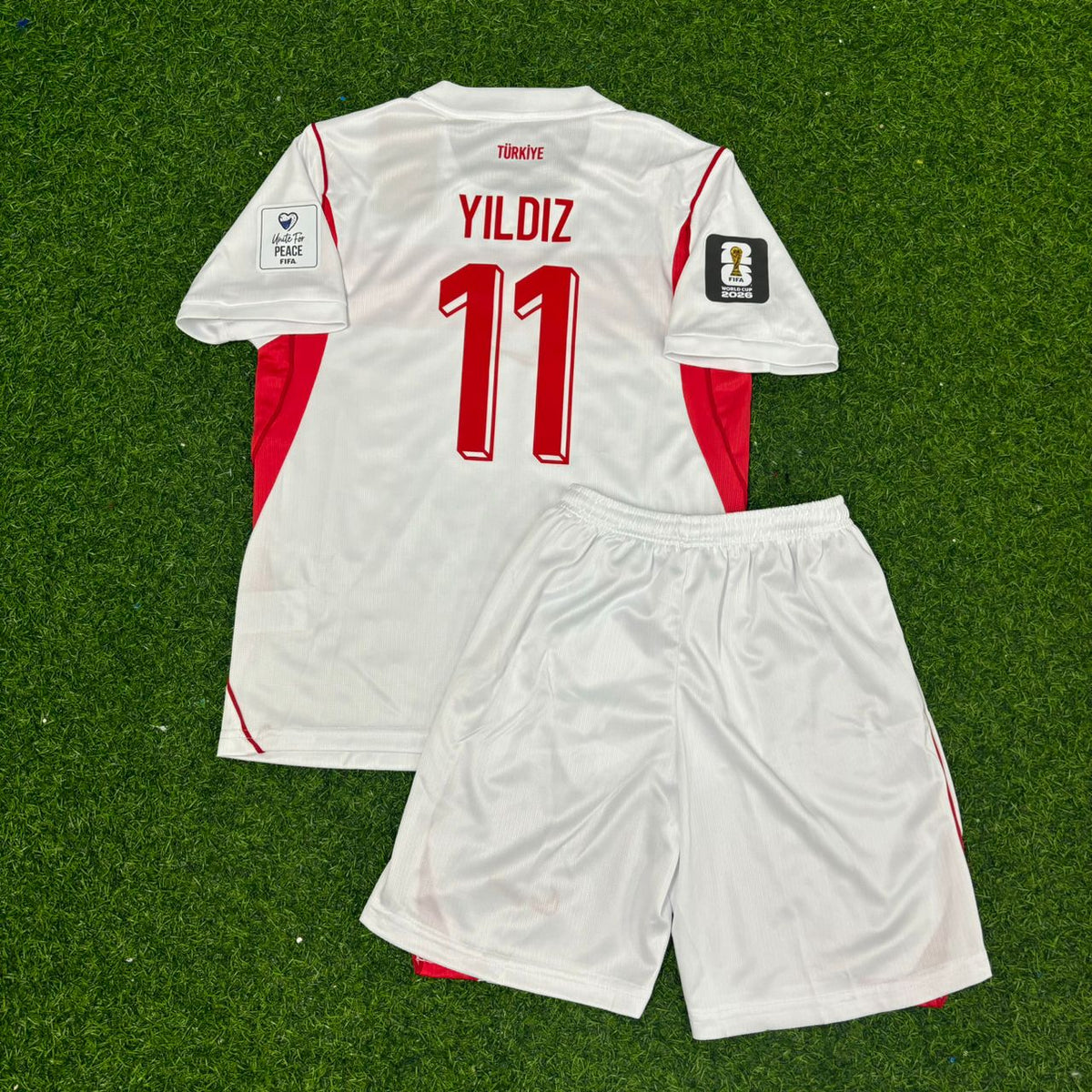 Kenan Yıldız #11 Türkei Türkei 2026 WM Auswärts Weiß KINDER Fußballtrikot