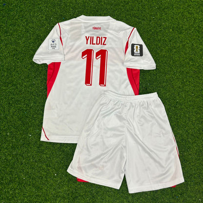 Kenan Yıldız #11 Türkei Türkei 2026 WM Auswärts Weiß KINDER Fußballtrikot