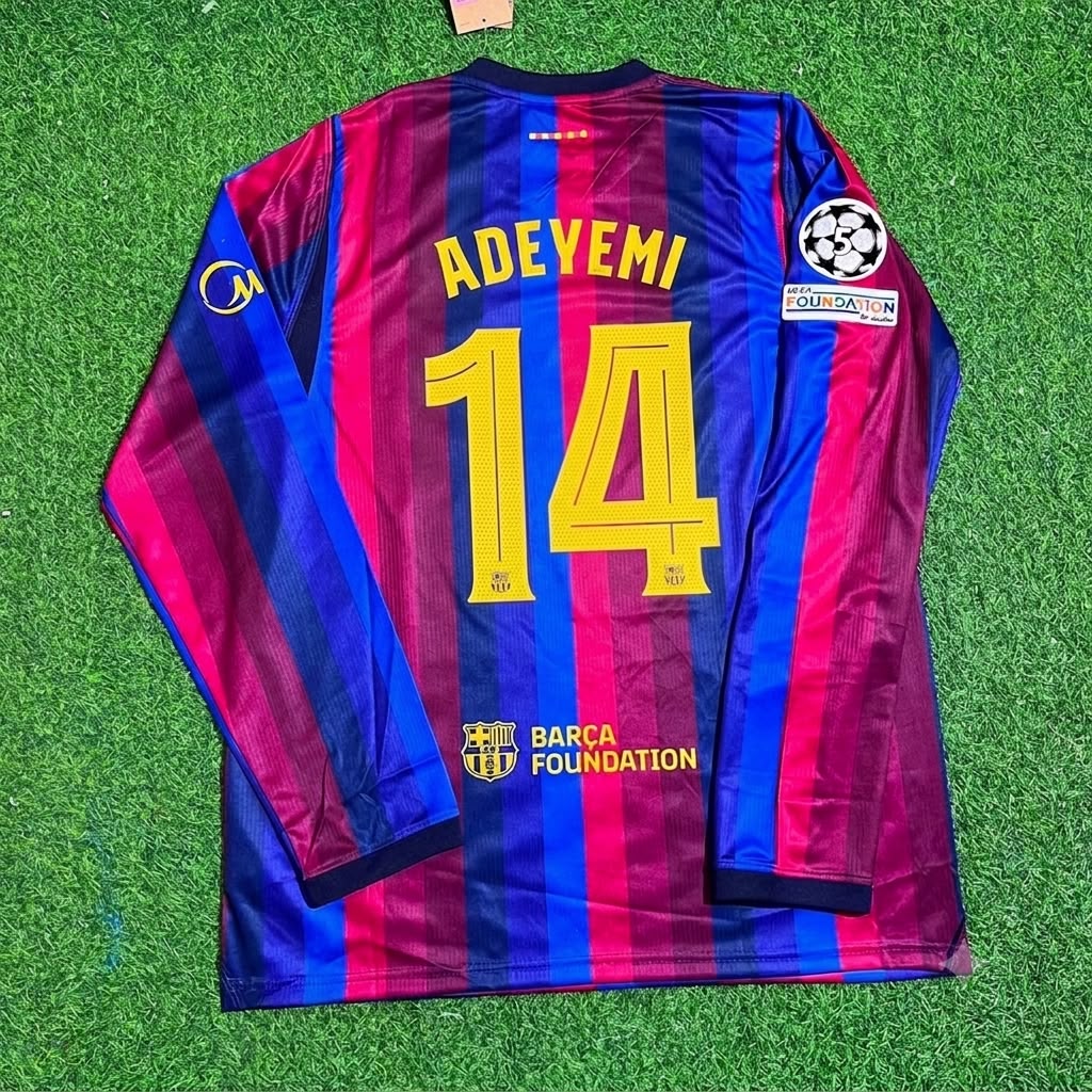 Karim Adeyemi #14 Barcelone 2027 Nouvelle saison Ligue des Champions Patch Domicile Maillot Manches Longues Football