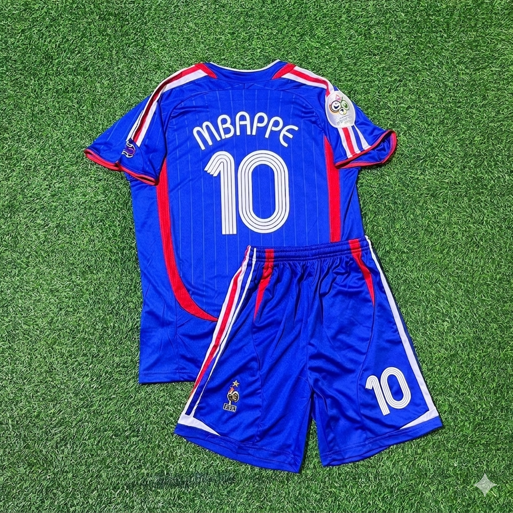 Kylian Mbappé #10 France World Cup Kids Blue Retro Football Jersey Kit