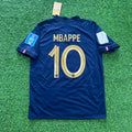France 2022 retro World Cup Final blue shirt with Mbappé number 10
