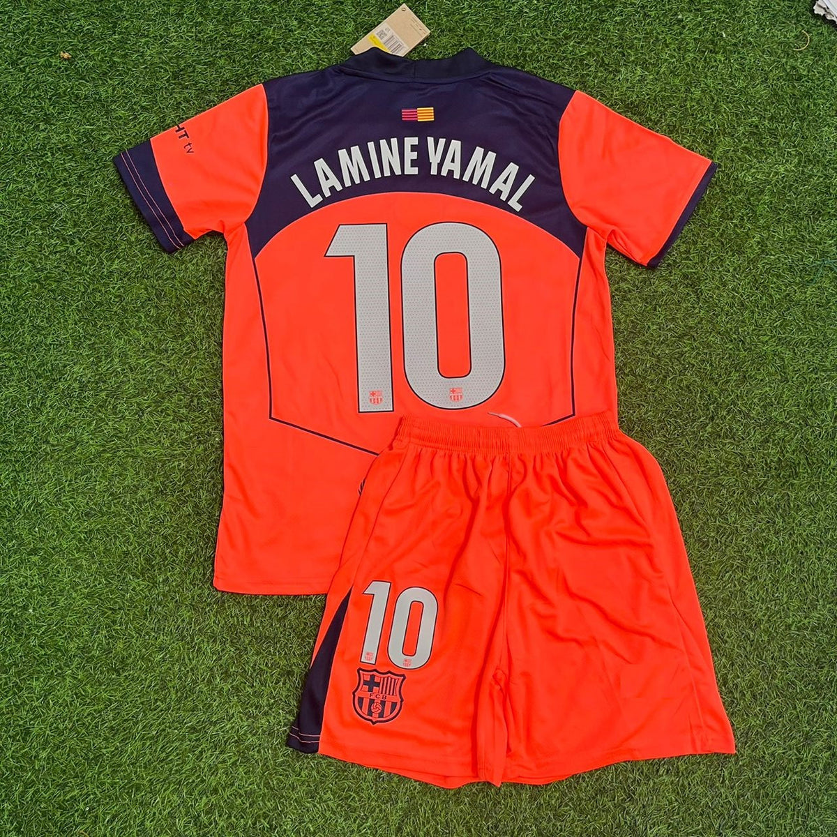 Lamine Yamal Barcelona 2026 New Season Orange Kids Football Jersey Kit