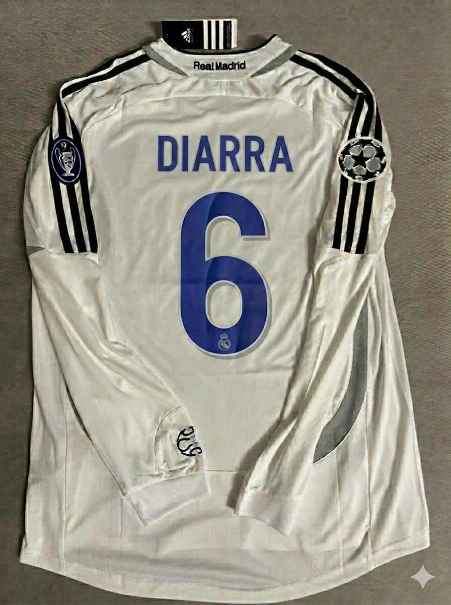 Lassana Diarra 6- Real Madrid 2006-2007 White Black Jersey Soccer Shirt