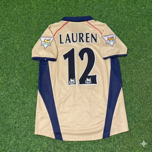 Lauren Etame Mayer #12 Camiseta retro dorada de visitante del Arsenal 2001-2002