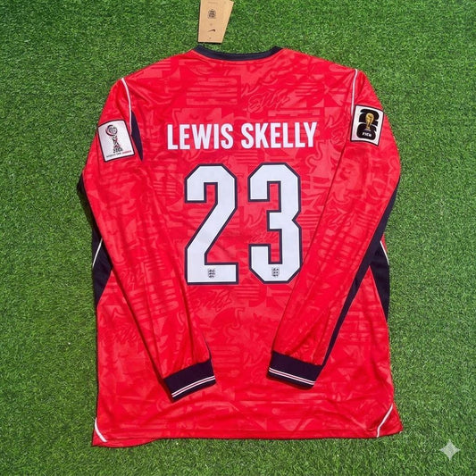 Myles Lewis Skelly England 2026 World Cup Away Red Long Sleeve Football Jersey