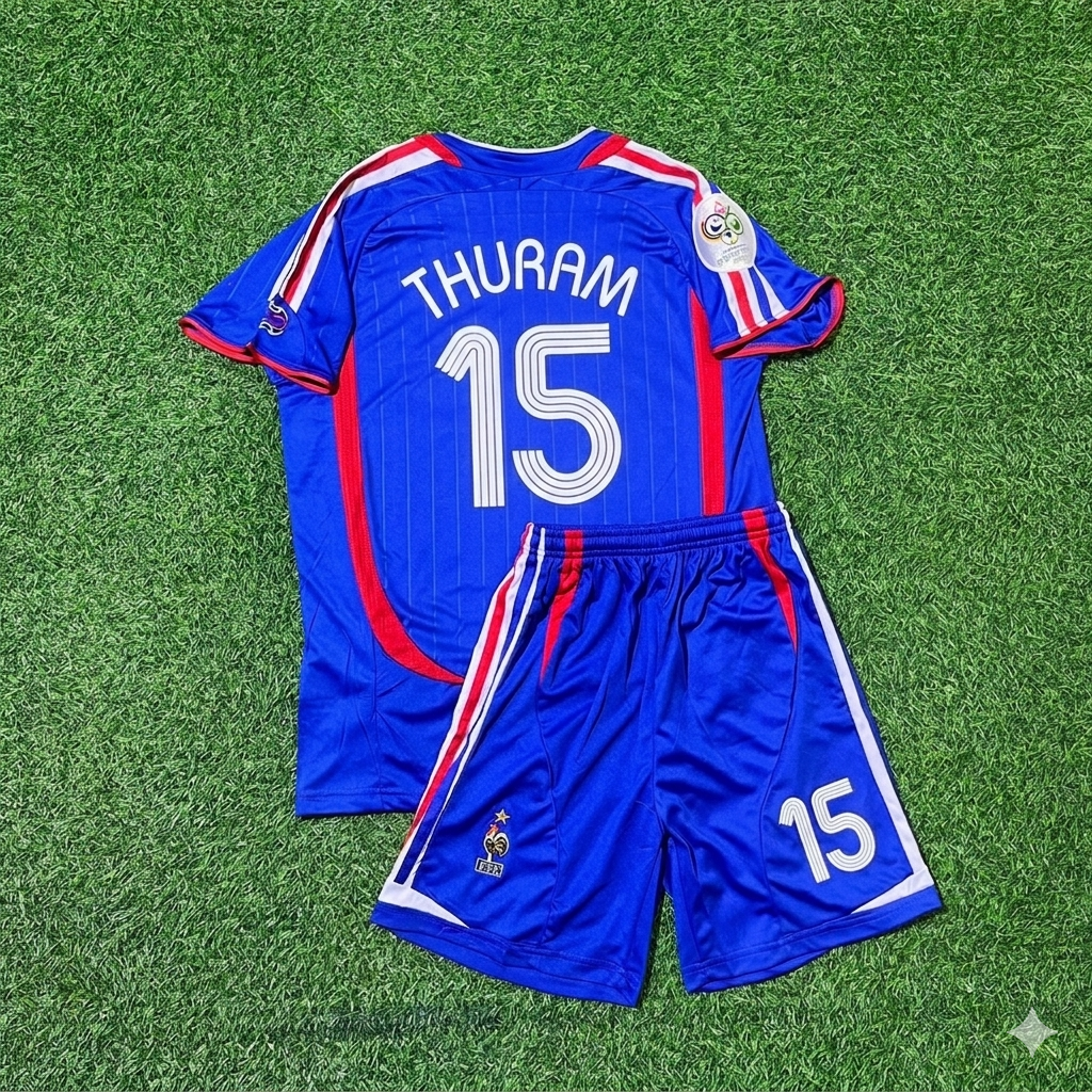 Lilian Thuram #15 France 2006 World Cup Kids Blue Retro Football Jersey Kit