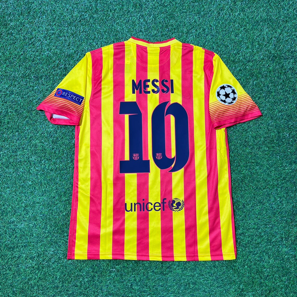 Lionel Messi #10 Barcelona 2013-2014 Kids Yellow Red Retro Football Jersey