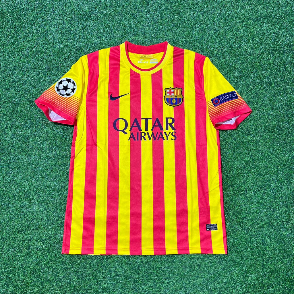 Lionel Messi #10 Barcelona 2013-2014 Kids Yellow Red Retro Football Jersey
