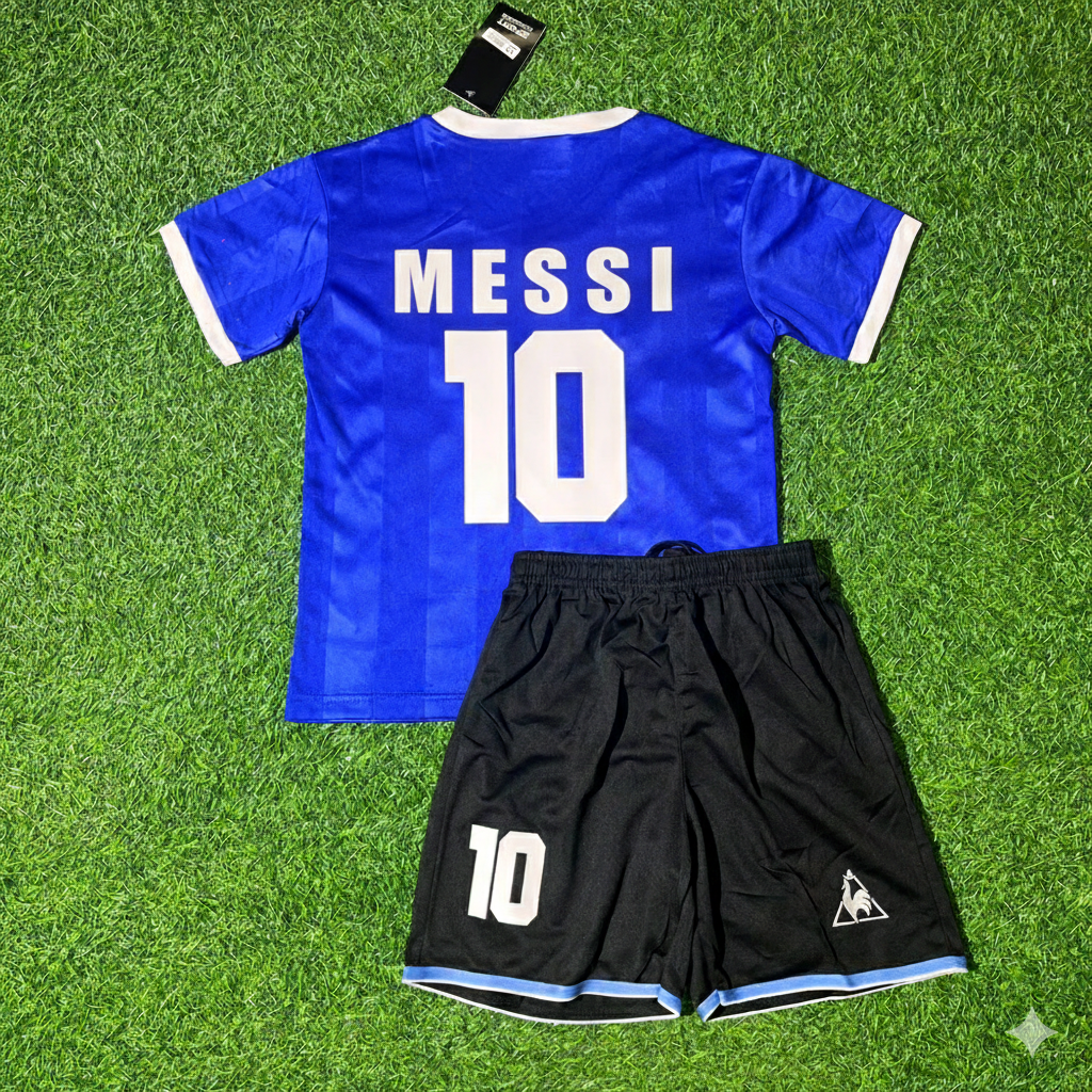 Lionel Messi 10- Argentina Blue Kids Retro Football Jersey Kit