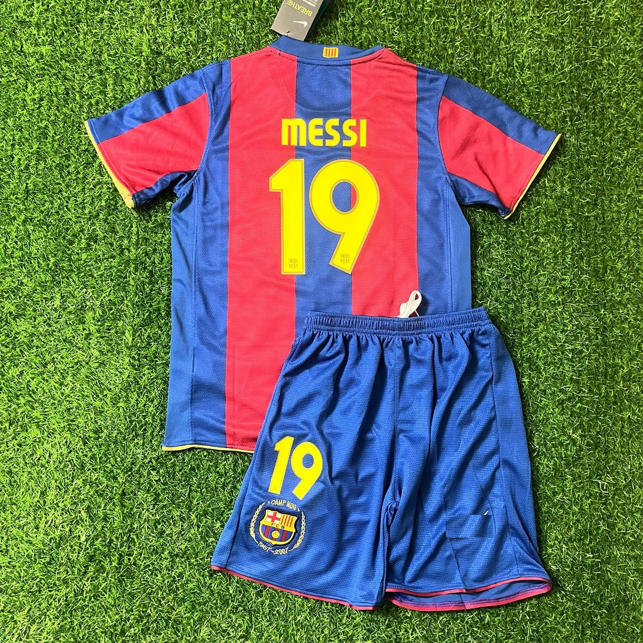 Lionel Messi Barcelona 07/08 Home Kids Kit – Kit Jersey for Children – | KinderTrikot | Maillot Enfant Soccer Shirt
