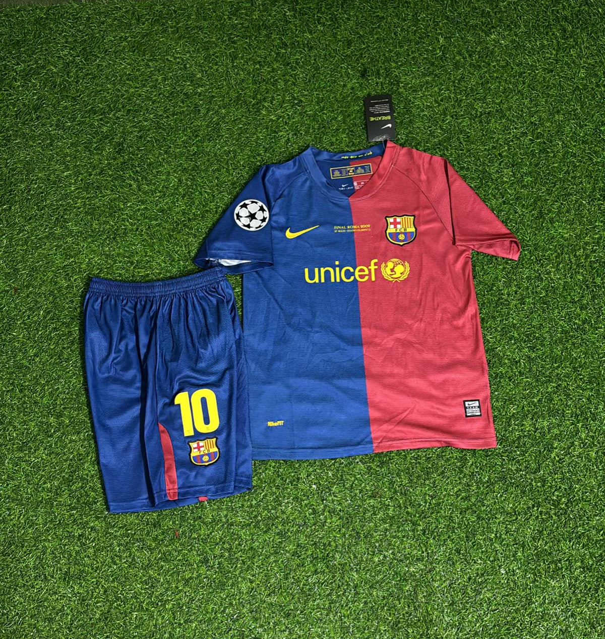 Lionel Messi Barcelona 2009 Champions League Finale Retro Kinder Fußballtrikot-Set