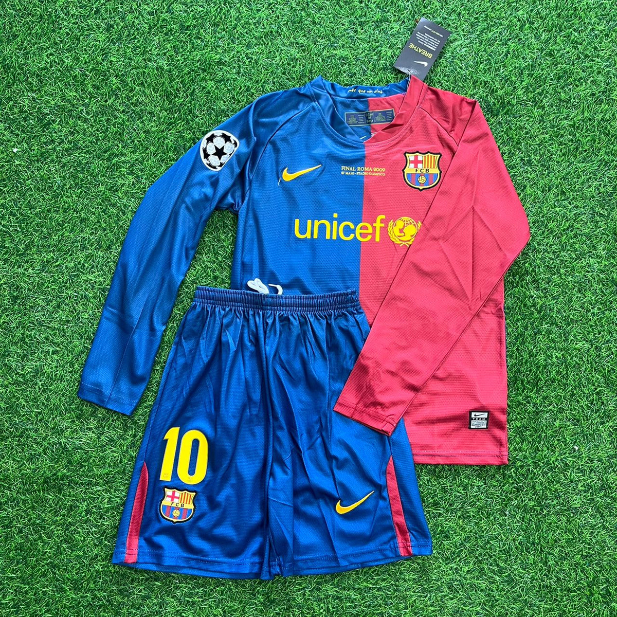 Maillot de football rétro enfant Lionel Messi Barcelone 2009 Finale Tenue complète de football
