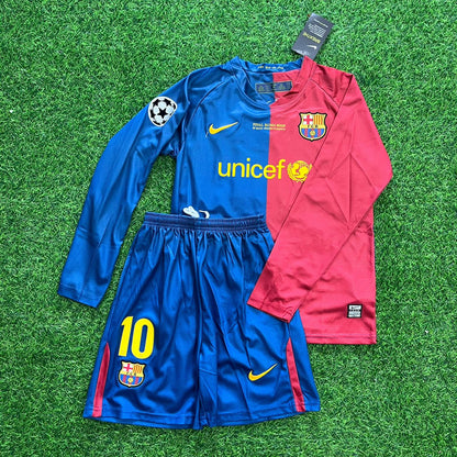 Maillot de football rétro enfant Lionel Messi Barcelone 2009 Finale Tenue complète de football