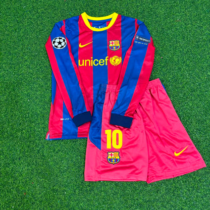 Lionel Messi Barcelone 2010/2011 Tenue Enfant Manches Longues Maillot Enfant Maillot de Football