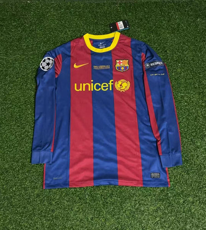 Lionel Messi Barcelona 2011 Champions League Finale Langarm Retro Fußballtrikot Set
