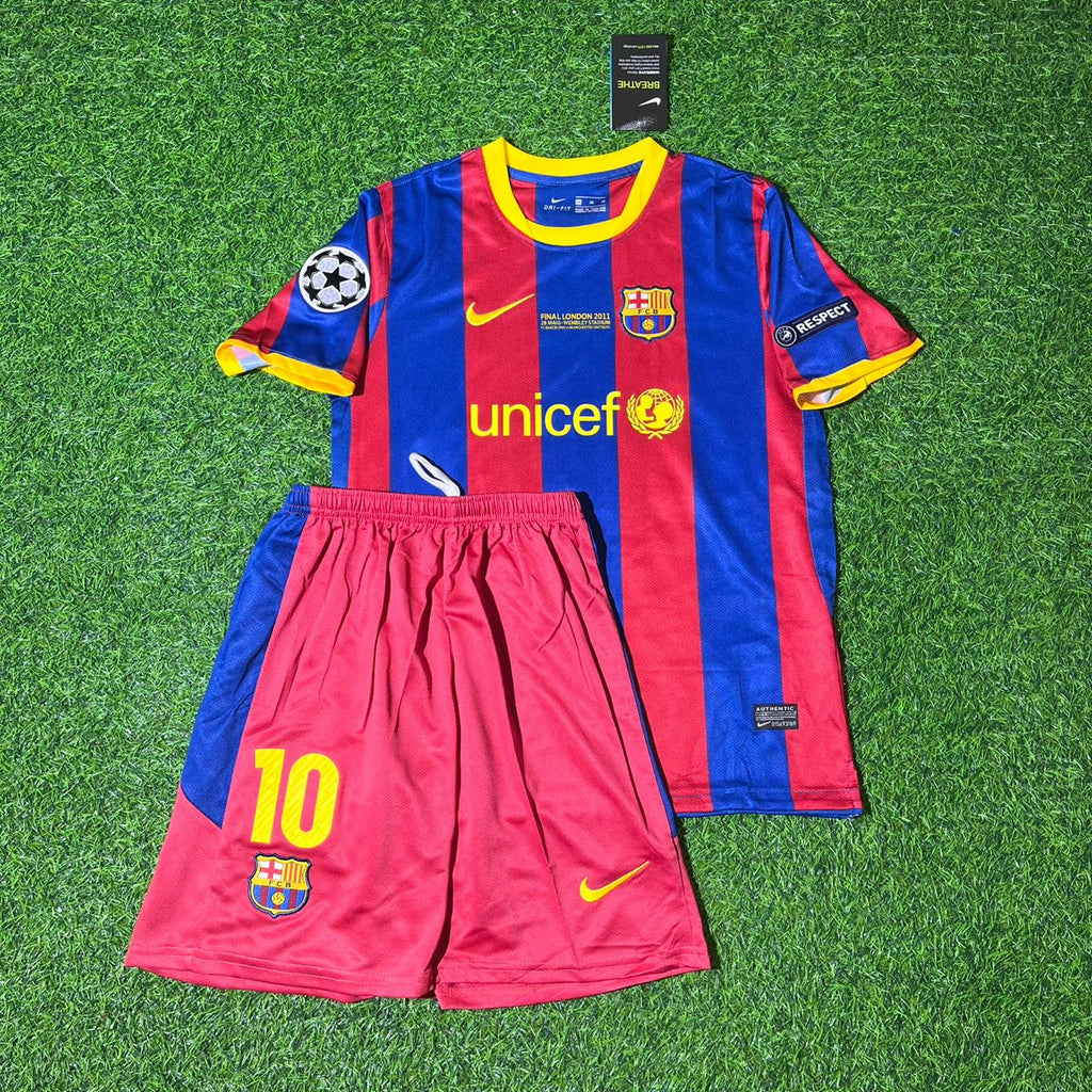 Lionel Messi Barcelona 2011 London Finale Retro-Fußballtrikot-Set für Kinder