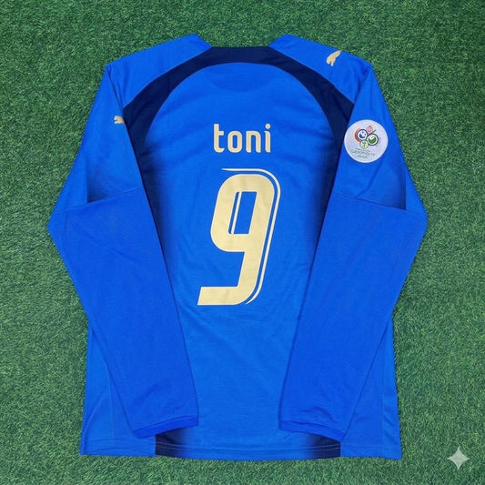 Luca Toni #9 Italy 2006 World Cup Final Long Sleeve Retro Jersey Maillot Trikot Maglia Soccer Shirt