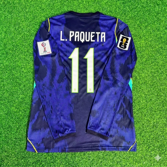 Lucas Paquetá 11# Brasilien 2026 WM Ärmel Blau Auswärtstrikot