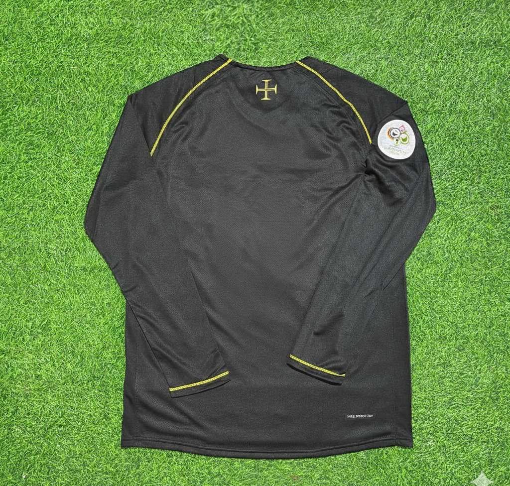Portugal 2006 WM Langarm-Fußballtrikot Retro Schwarz