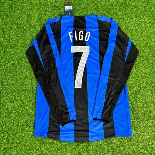 Luis Figo Inter Milan 2004/2005 Long Sleeve Retro Football Jersey Kit
